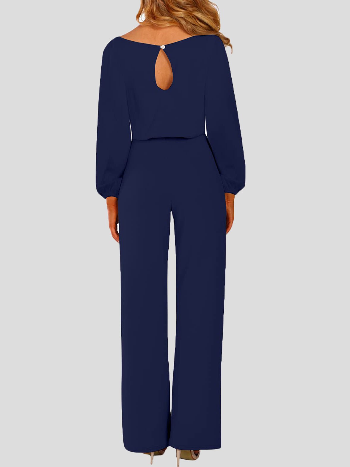 Damen Jumpsuit Einfarbig Langarm Mit Gürtel Lässig