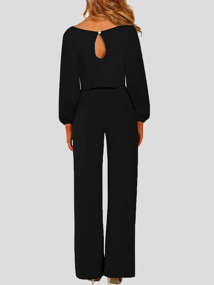 Damen Jumpsuit Einfarbig Langarm Mit Gürtel Lässig