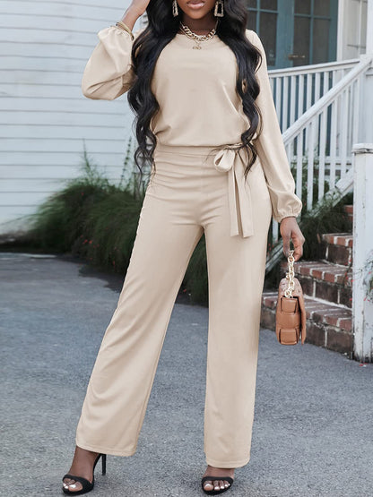 Damen Jumpsuit Einfarbig Langarm Mit Gürtel Lässig