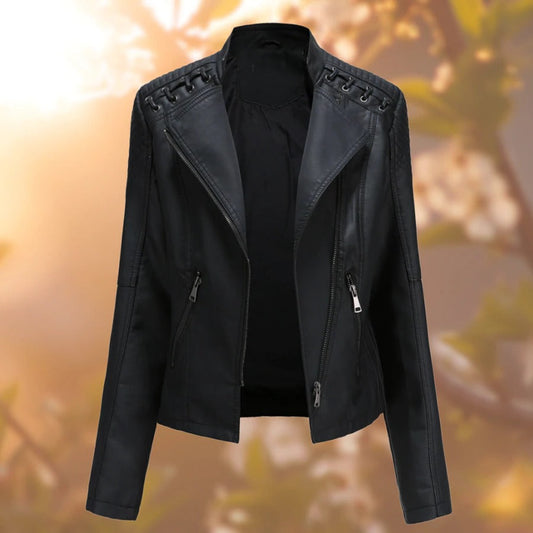 Damen Lederjacke Stilvoll Langlebig Schwarz - Eveloria