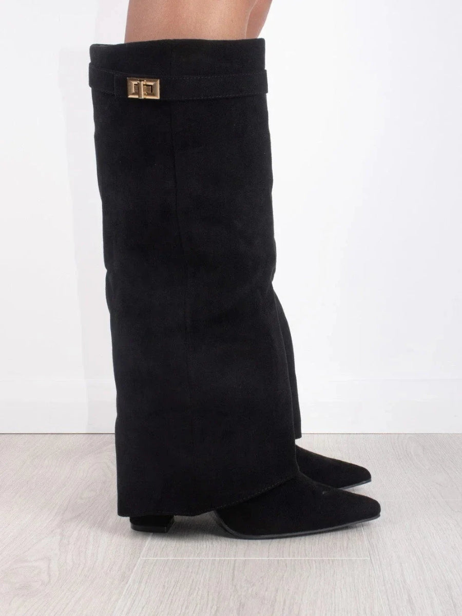 Damen Kniehohe Stiefeletten Elegant Leder
