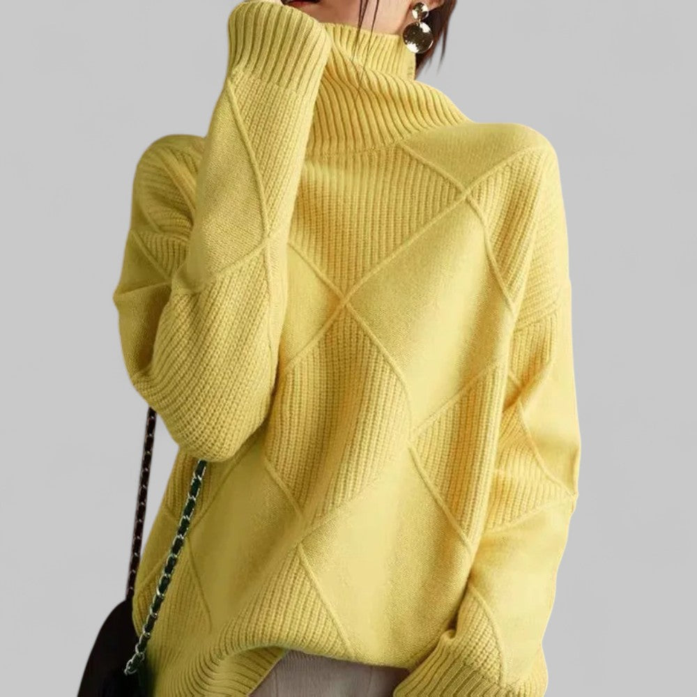 Damen Oversized Winterpullover Muster Rollkragen