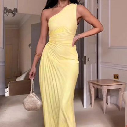 Eveloria Damen Ein-Schulter-Kleid Faltenrock Taillierte Abendkleid