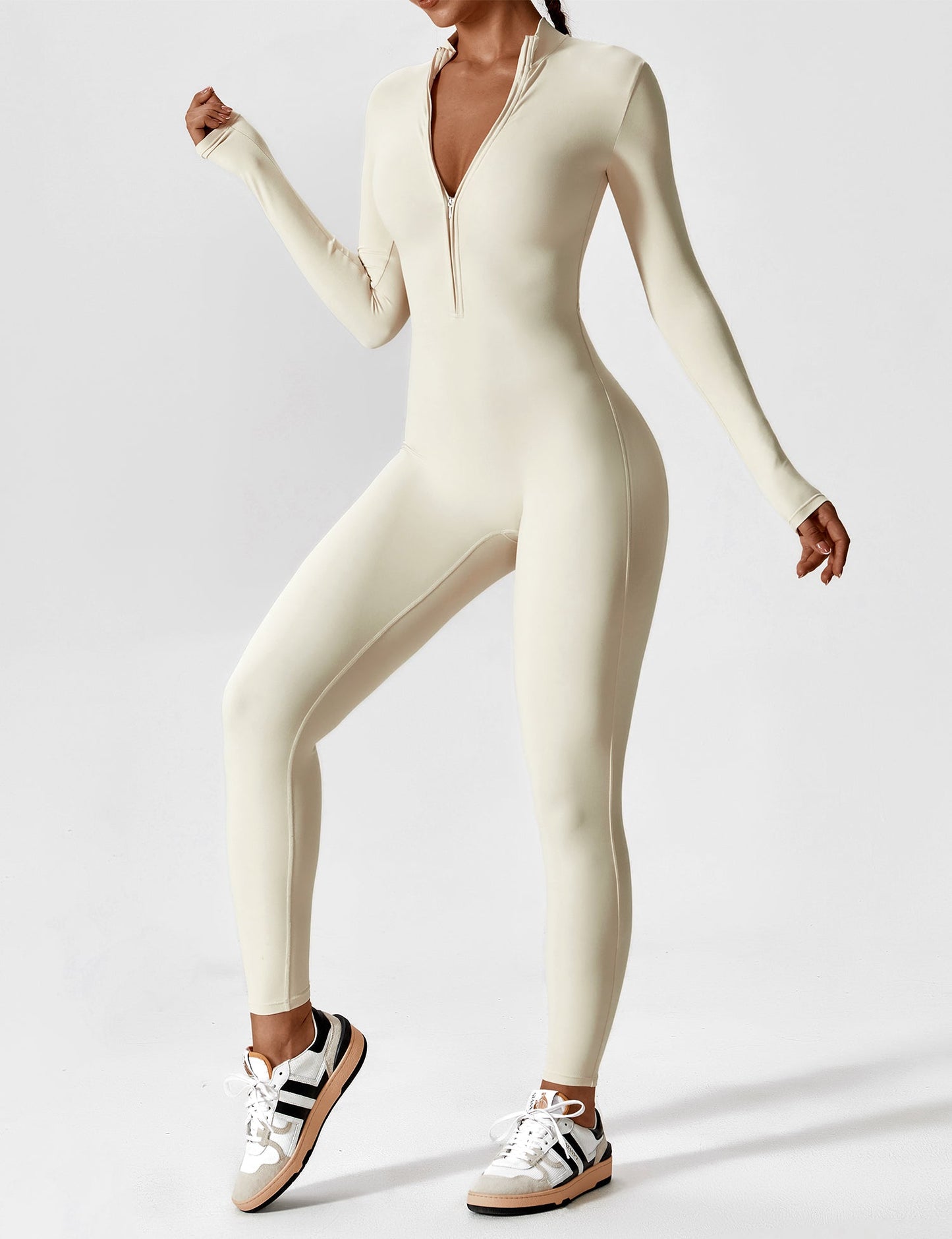 Damen Frühlingsjumpsuit Stretch Zip-Up Overall