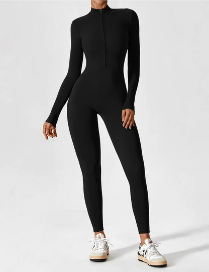 Damen Frühlingsjumpsuit Stretch Zip-Up Overall