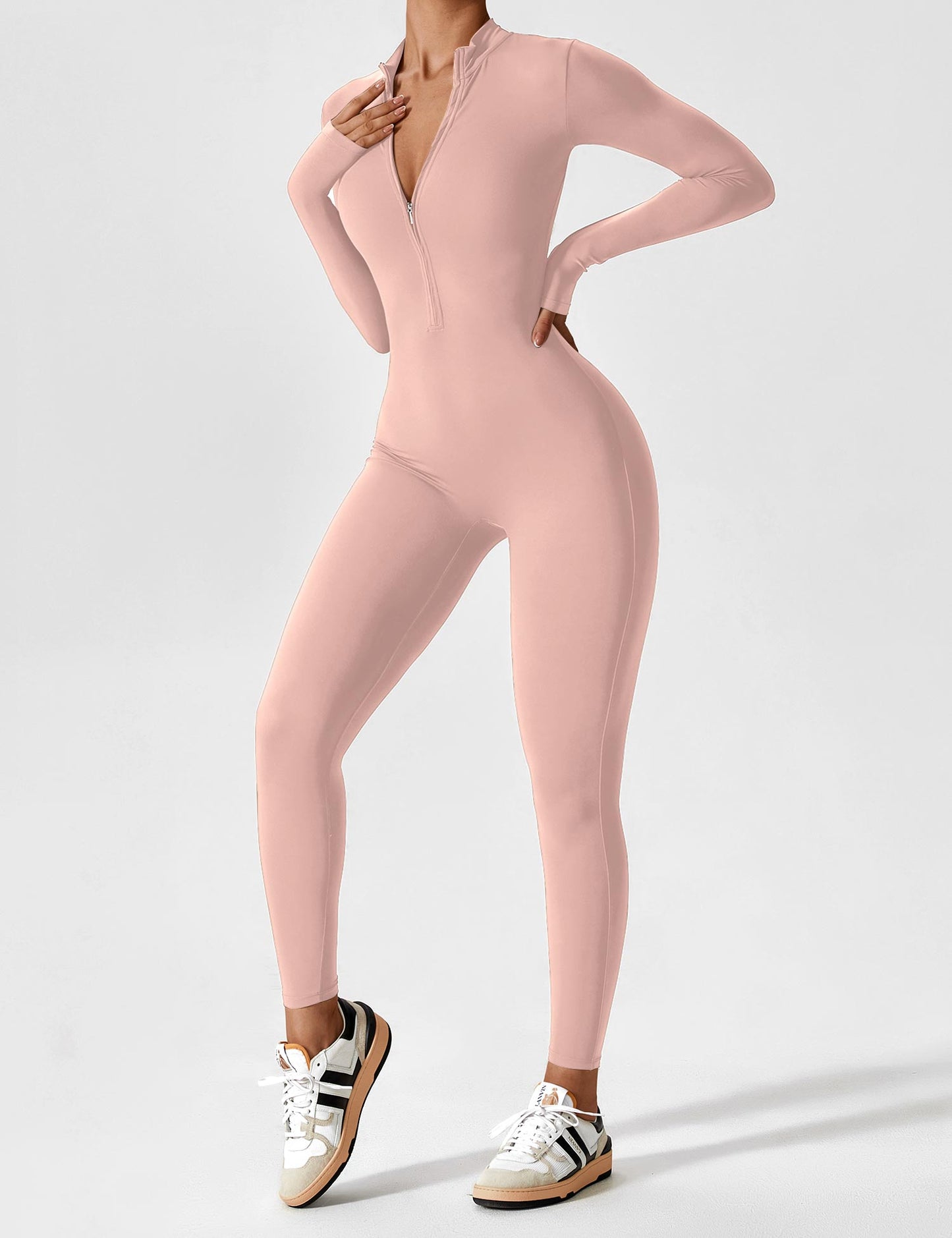 Damen Frühlingsjumpsuit Stretch Zip-Up Overall