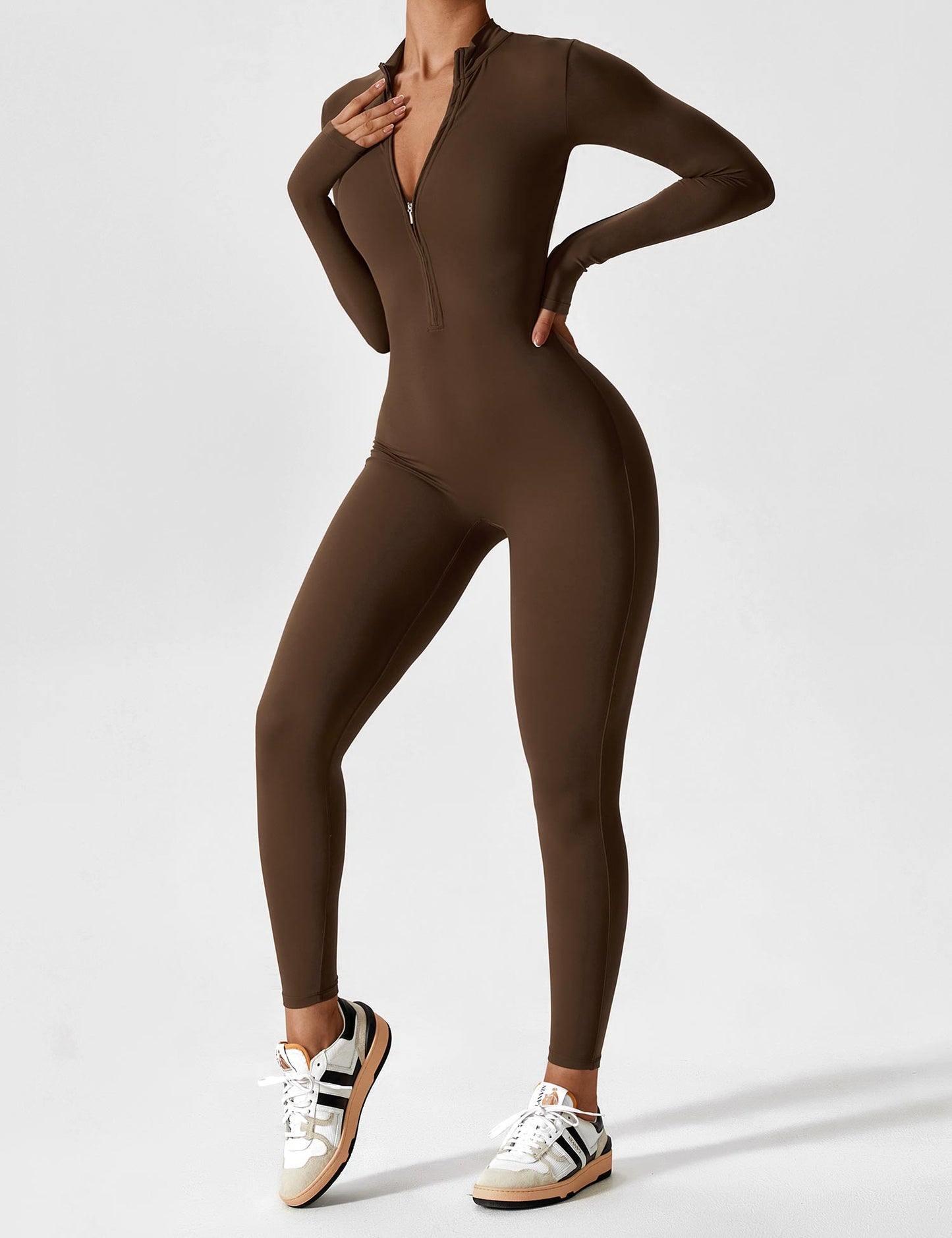 Damen Frühlingsjumpsuit Stretch Zip-Up Overall