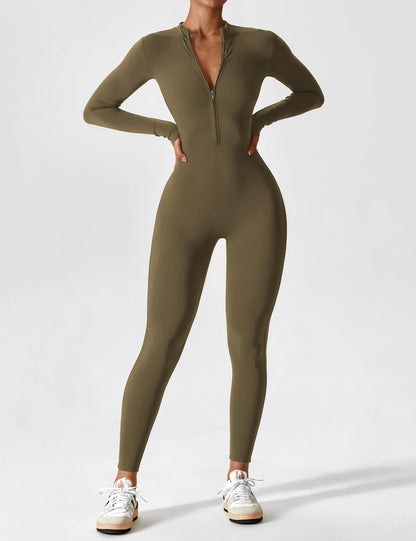 Damen Frühlingsjumpsuit Stretch Zip-Up Overall