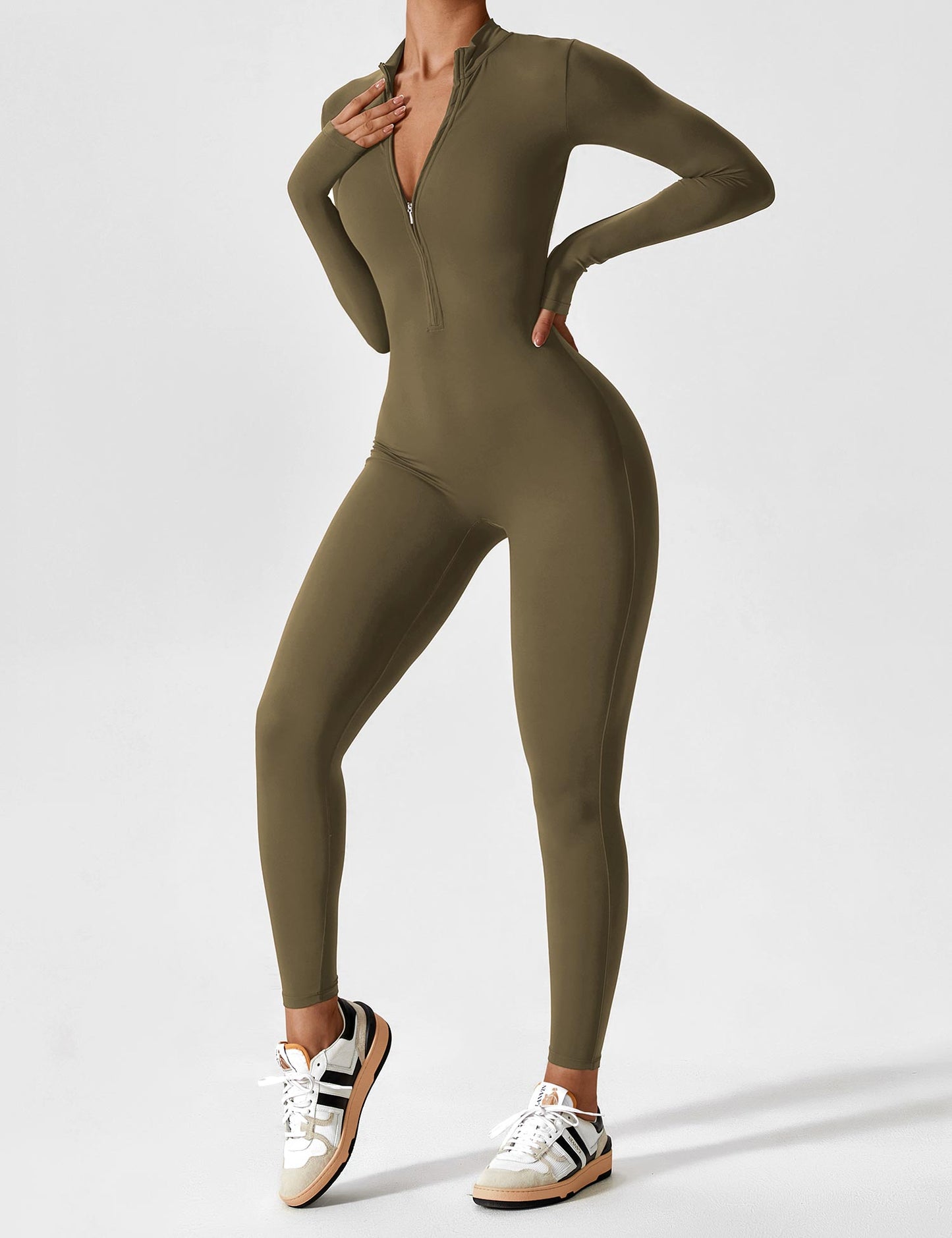 Damen Frühlingsjumpsuit Stretch Zip-Up Overall