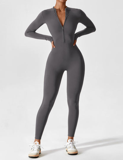 Damen Frühlingsjumpsuit Stretch Zip-Up Overall