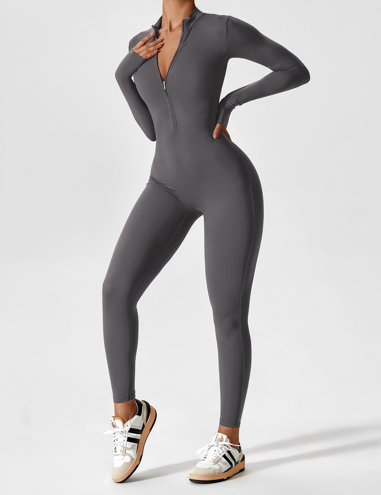 Damen Frühlingsjumpsuit Stretch Zip-Up Overall
