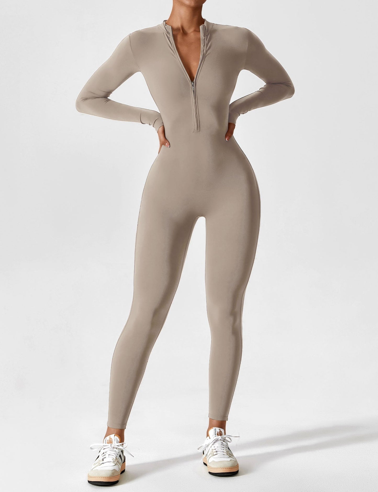 Damen Frühlingsjumpsuit Stretch Zip-Up Overall