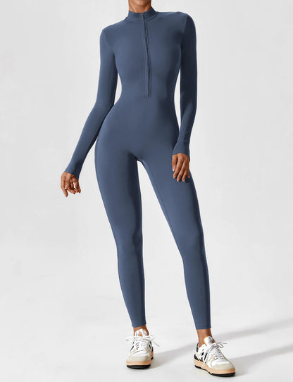 Damen Frühlingsjumpsuit Stretch Zip-Up Overall