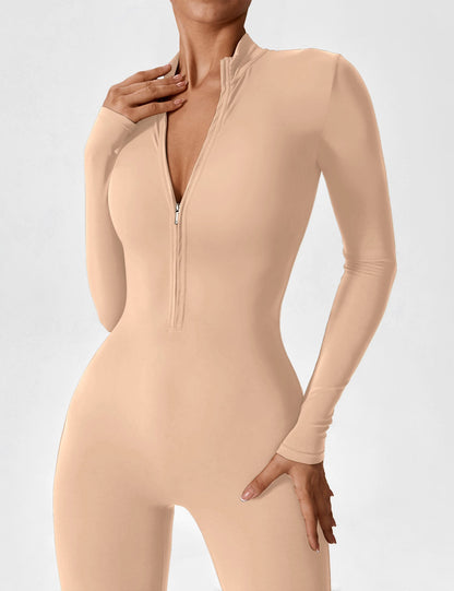 Damen Frühlingsjumpsuit Stretch Zip-Up Overall