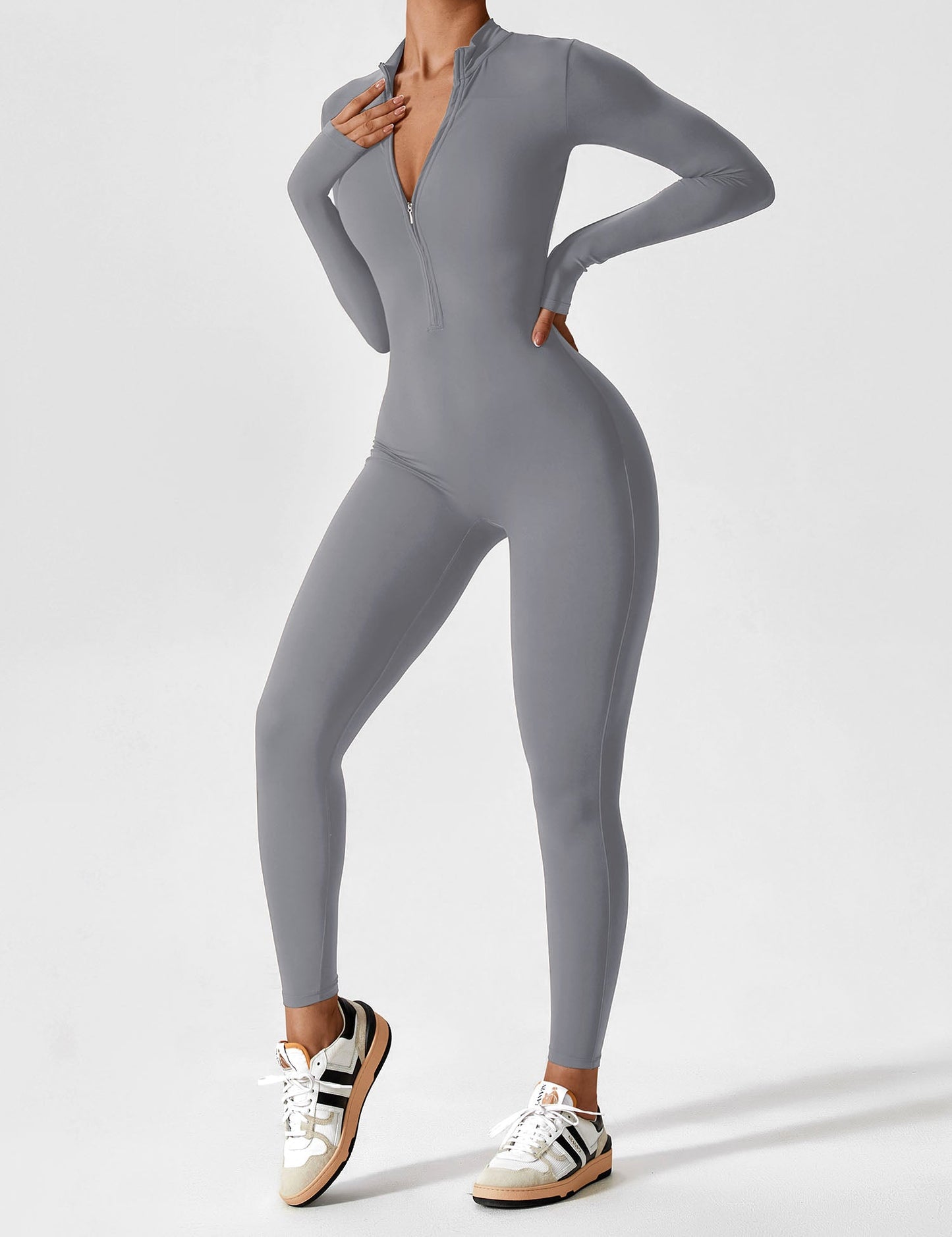 Damen Frühlingsjumpsuit Stretch Zip-Up Overall