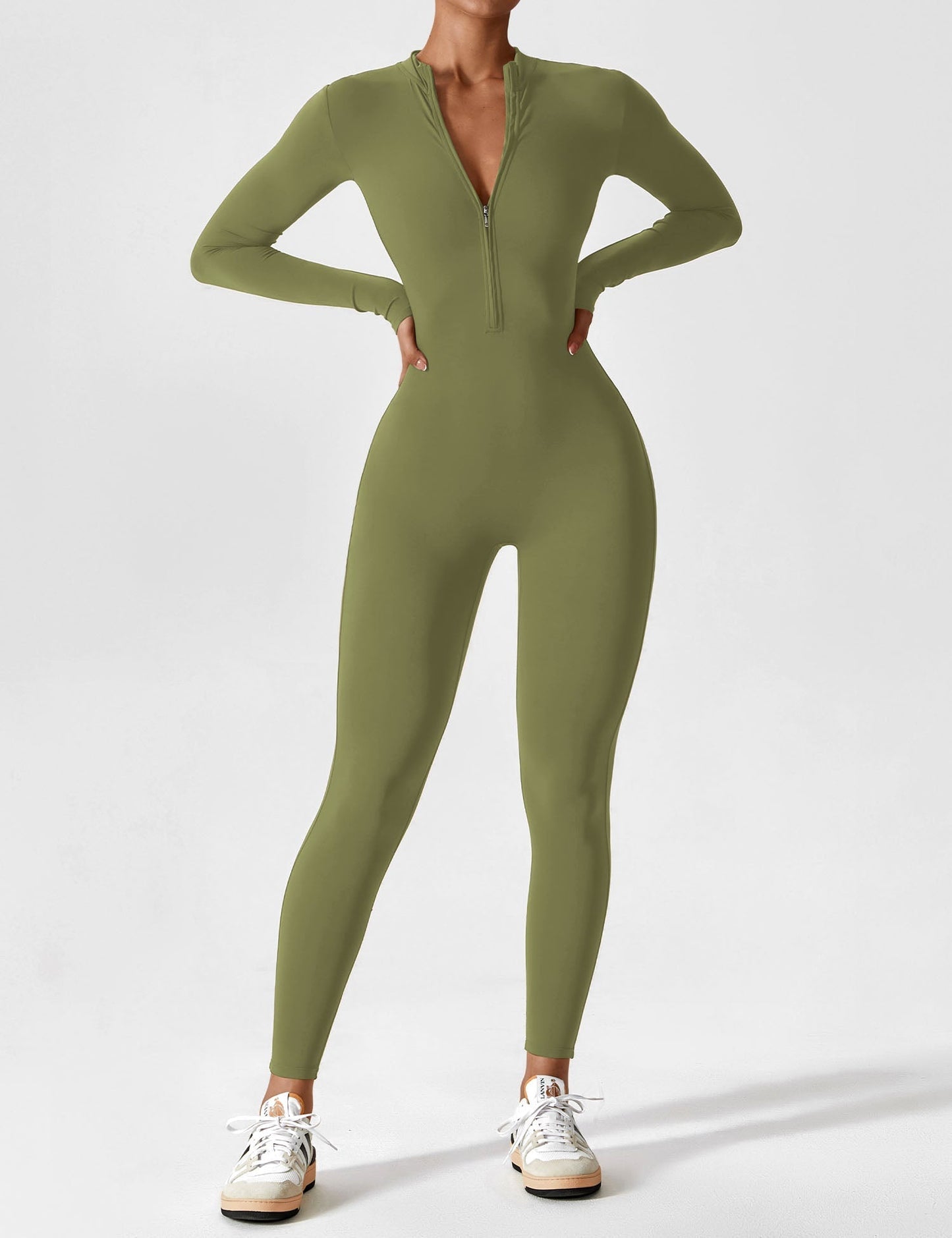Damen Frühlingsjumpsuit Stretch Zip-Up Overall