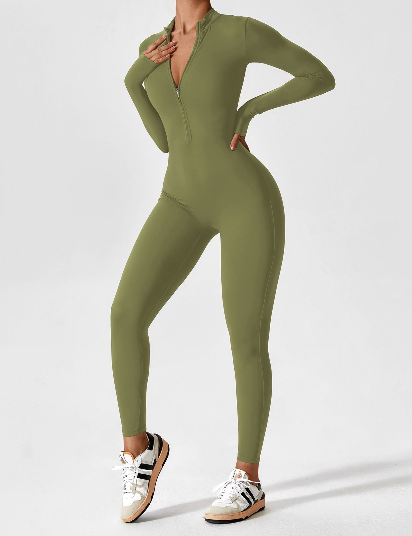 Damen Frühlingsjumpsuit Stretch Zip-Up Overall