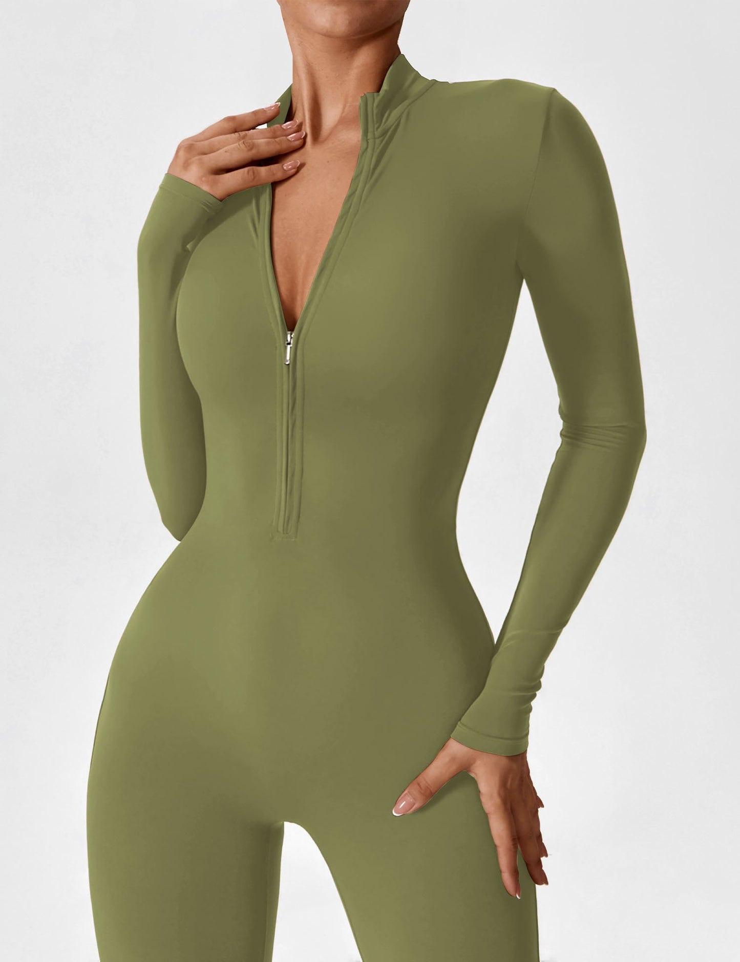 Damen Frühlingsjumpsuit Stretch Zip-Up Overall