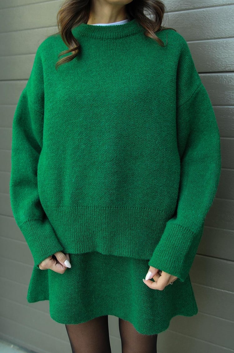 Damen Strickpullover und Minirock Set Weich Beige
