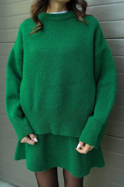 Damen Strickpullover und Minirock Set Weich Beige