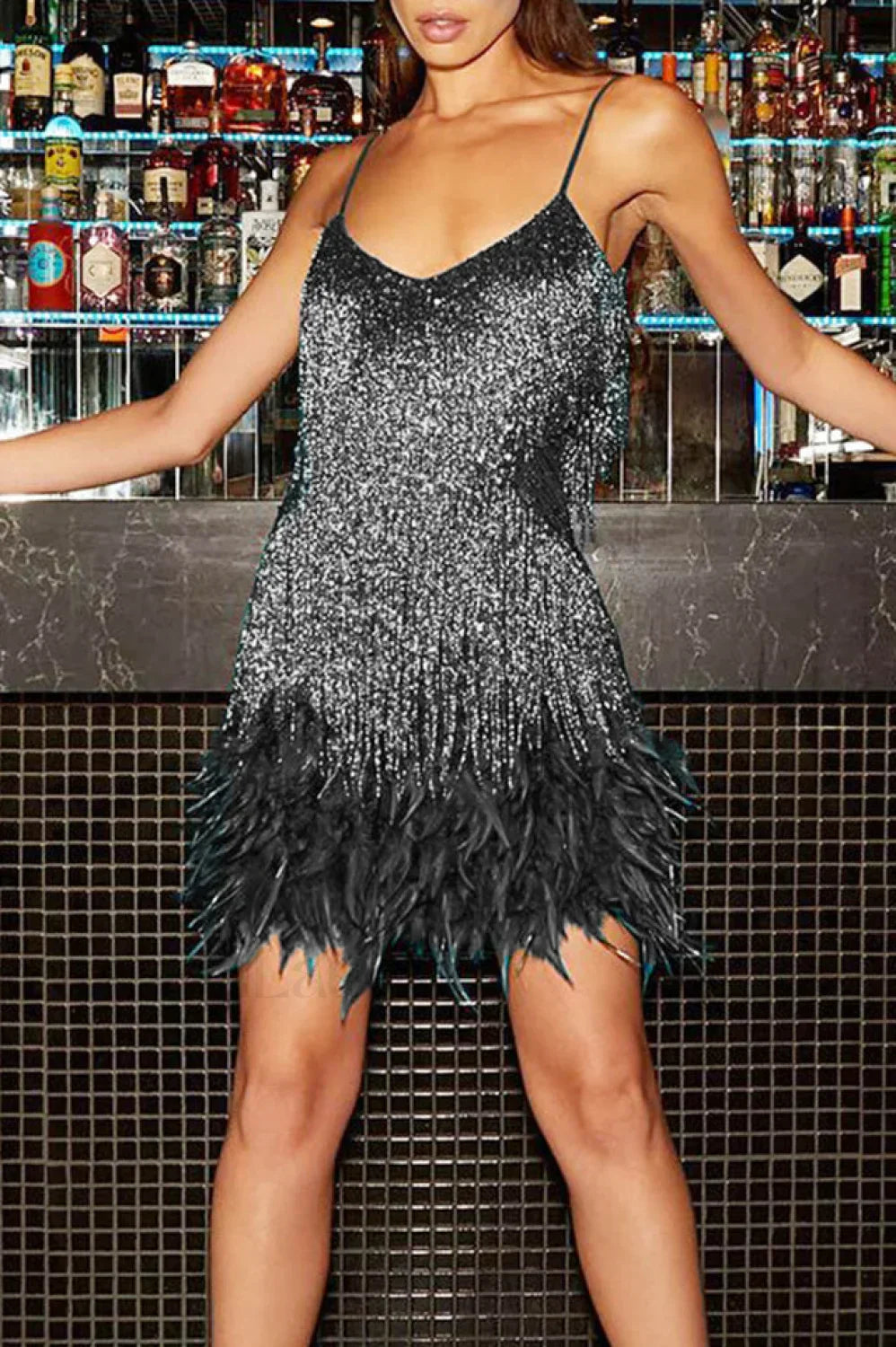 Damen Fransen-Partykleid Figurbetont