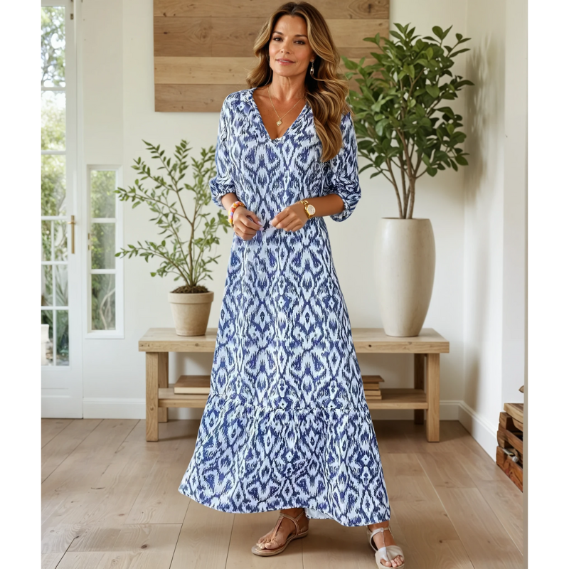 Damen Maxi-Kleid V-Ausschnitt Geometrisch Boho-Stil Mehrfarbig