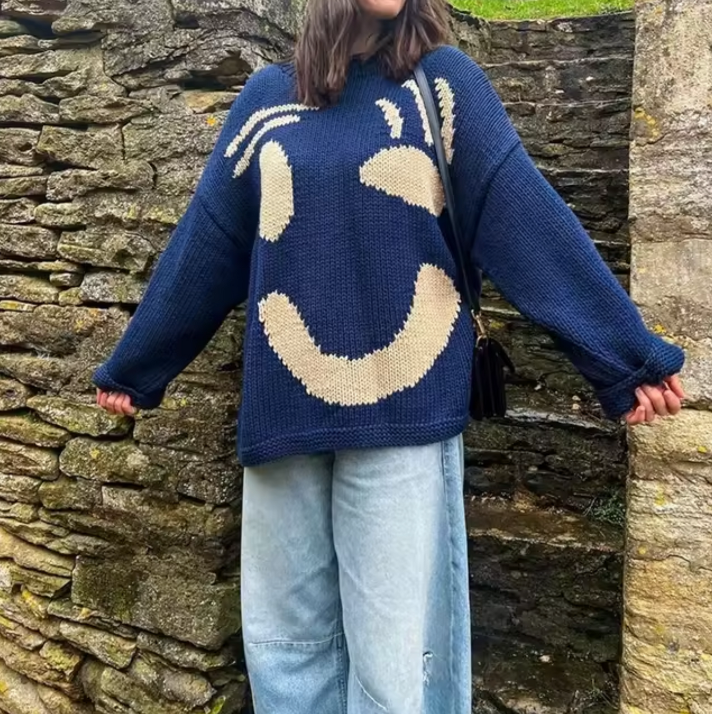 Eveloria Damen Übergroßer Strickpullover Baumwolle