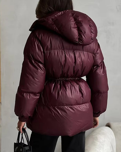 Damen Winter-Steppjacke Kordelzug Glanzfinish
