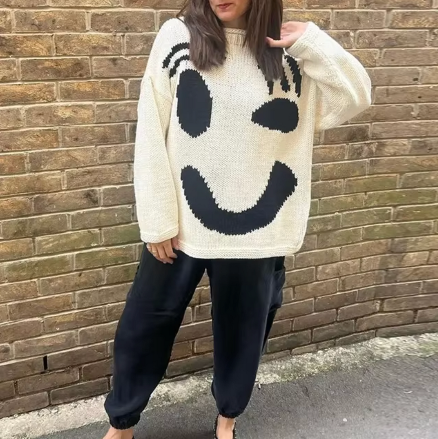 Eveloria Damen Übergroßer Strickpullover Baumwolle
