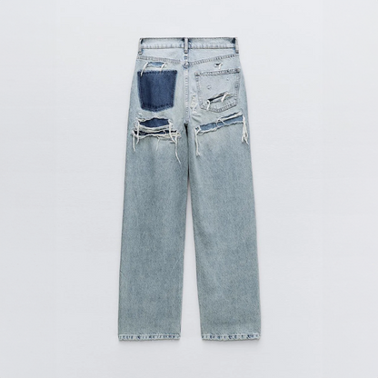 Damen Baggy Jeans Hoch Tailliert Weitbein