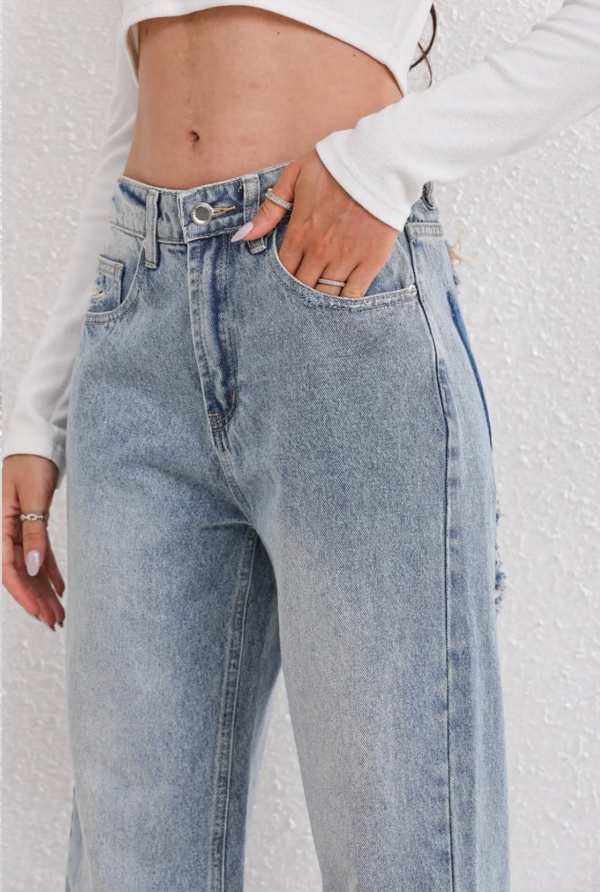 Damen Baggy Jeans Hoch Tailliert Weitbein