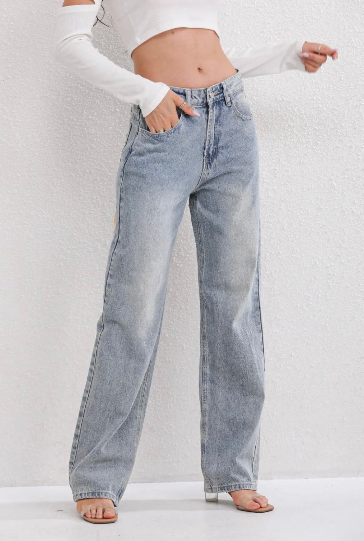 Damen Baggy Jeans Hoch Tailliert Weitbein Schwarz - Eveloria