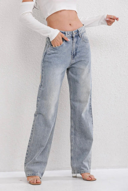 Damen Baggy Jeans Hoch Tailliert Weitbein Schwarz - Eveloria