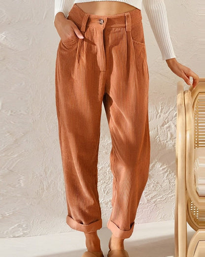 Eveloria Damen Cordhosen Hochbund Elegant