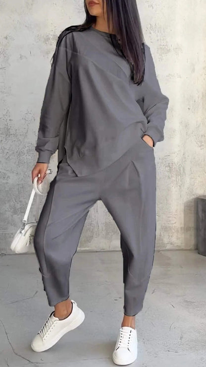 Damen Komfort Set Zweiteilig Oberteil Hose Bequem Alltag